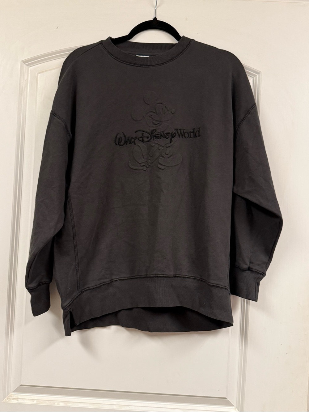 Disney Dark Gray Tonal Embroidered Mickey Crewneck Sweatshirt